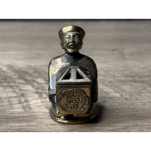 Chinese Man Figurine Incense/ Ashtray/ Inkwell Metal from Japan Vintage - Picture 2 of 10